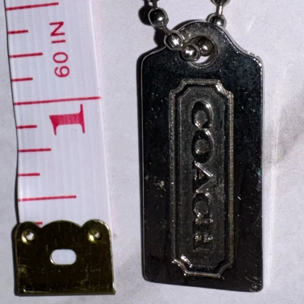 Coach Silver Hangtag Fob Keychain w Silver ball chain 1.25” long